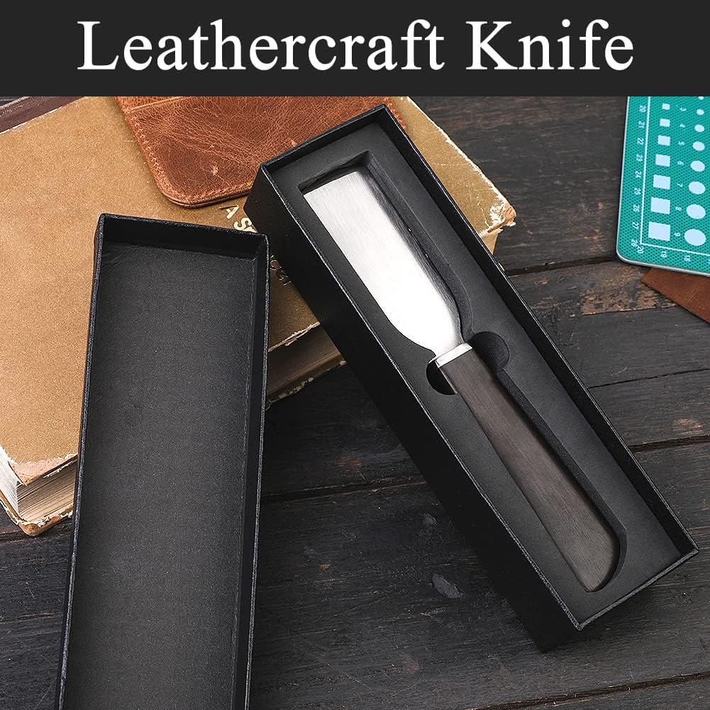 Leather Knife, Craft Cutting Knife round Skiver, Leather Skiving Tools Leatherworking Tool DIY Craft High-Carbon Steel Blade Sandalwood Handle