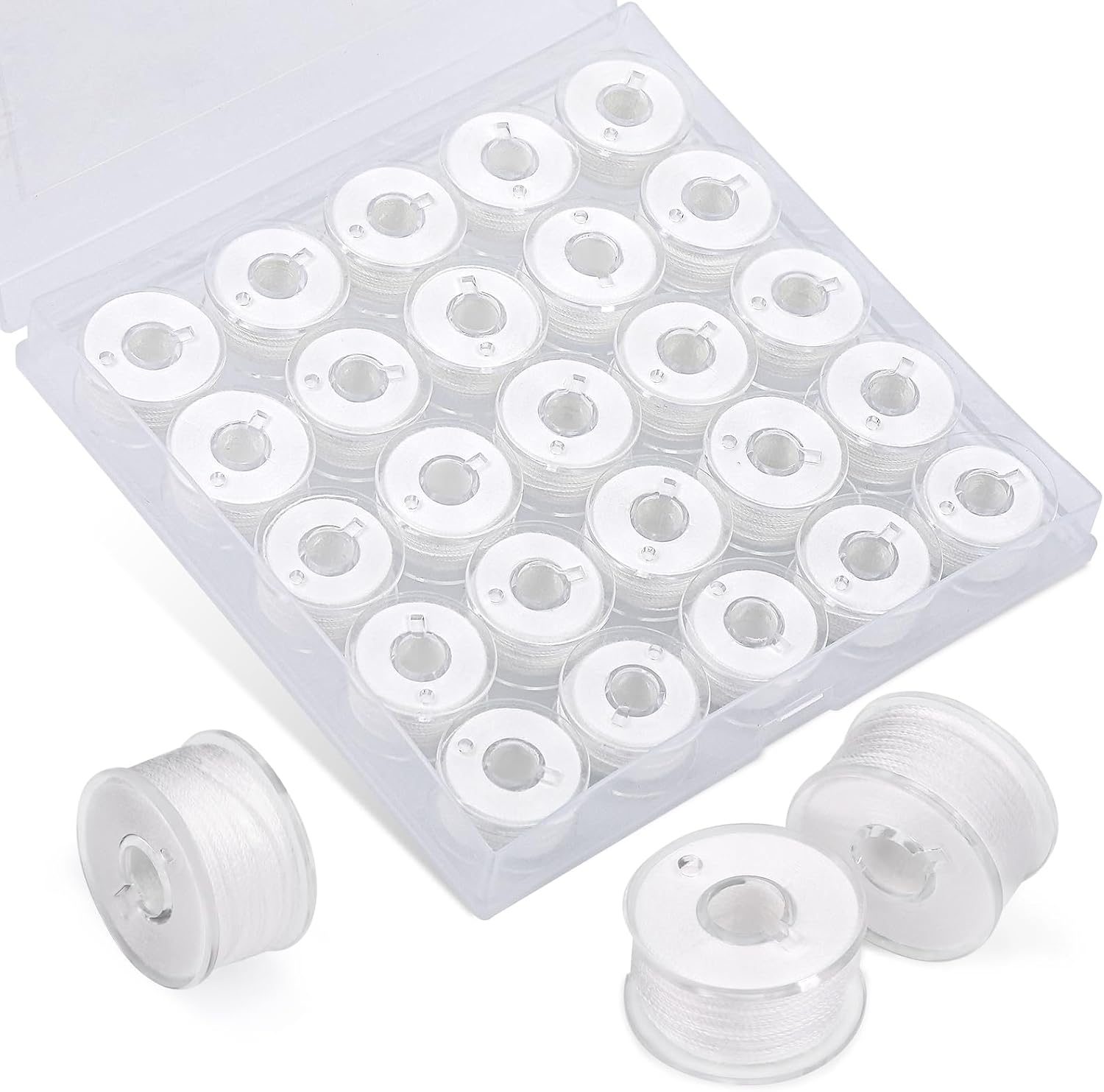 56Pcs White Thread for Sewing, Embroidery Bobbins, Prewound Bobbins Thread Size a SA156 Sewing Machine Threads Set for Embroidery and Sewing Machines DIY 50Yds/Spool