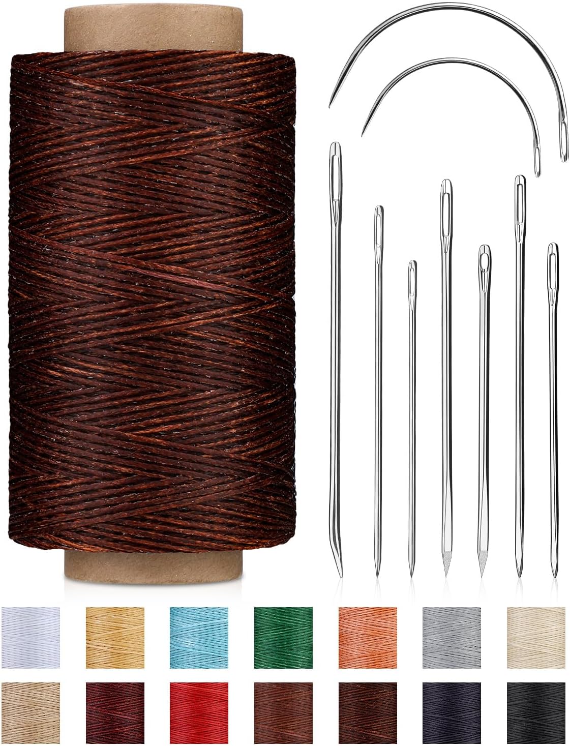 218 Yards Waxed Thread, Leather Sewing Waxed Thread with Heavy Duty Sewing Needles, Leather Thread for Hand Stitching Leathercraft Repair Furniture Shoes Bags Sofa (Black)