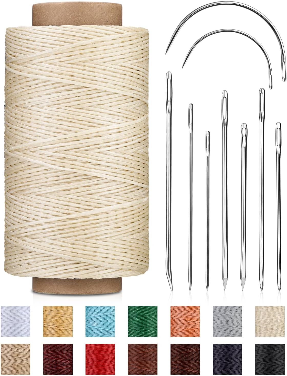 218 Yards Waxed Thread, Leather Sewing Waxed Thread with Heavy Duty Sewing Needles, Leather Thread for Hand Stitching Leathercraft Repair Furniture Shoes Bags Sofa (Black)