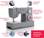 SINGER Heavy Duty 4432 (Grey) High Speed Sewing Machine +Accessory Kit | 32 Built-In Stitches Deliver 110 Stitch Applications | 50% More Power for Thick Fabrics, 1100 Stitches/Min, 1-Step Buttonhole