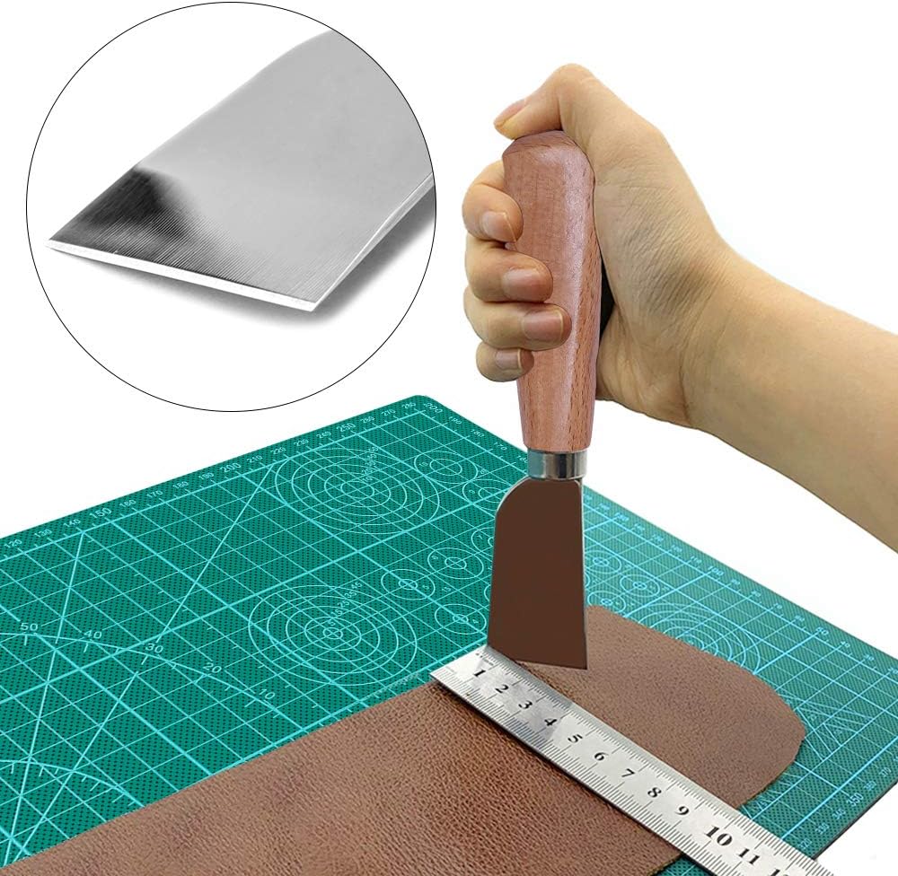 Leathercraft Knife - Leather Skiving Knife, Leather Working Tools with Wooden Handle Easy Trimming & Edge Skiving Leathercraft Craft Tool for Diy(Natural Color)