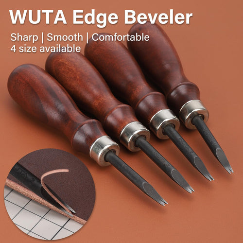 Leather Edge Bevelers, 4Pc High Carbon Steel Edge Skiving Set, Wood Hand Edge Bevelers, Leather Craft Keen Edge Cutting for Beveling (0.8Mm+1Mm+1.2Mm+1.4Mm)