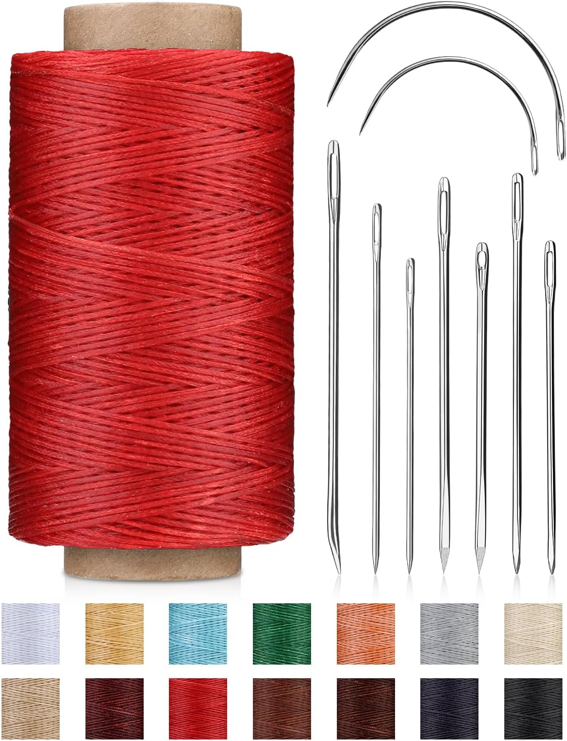 218 Yards Waxed Thread, Leather Sewing Waxed Thread with Heavy Duty Sewing Needles, Leather Thread for Hand Stitching Leathercraft Repair Furniture Shoes Bags Sofa (Black)