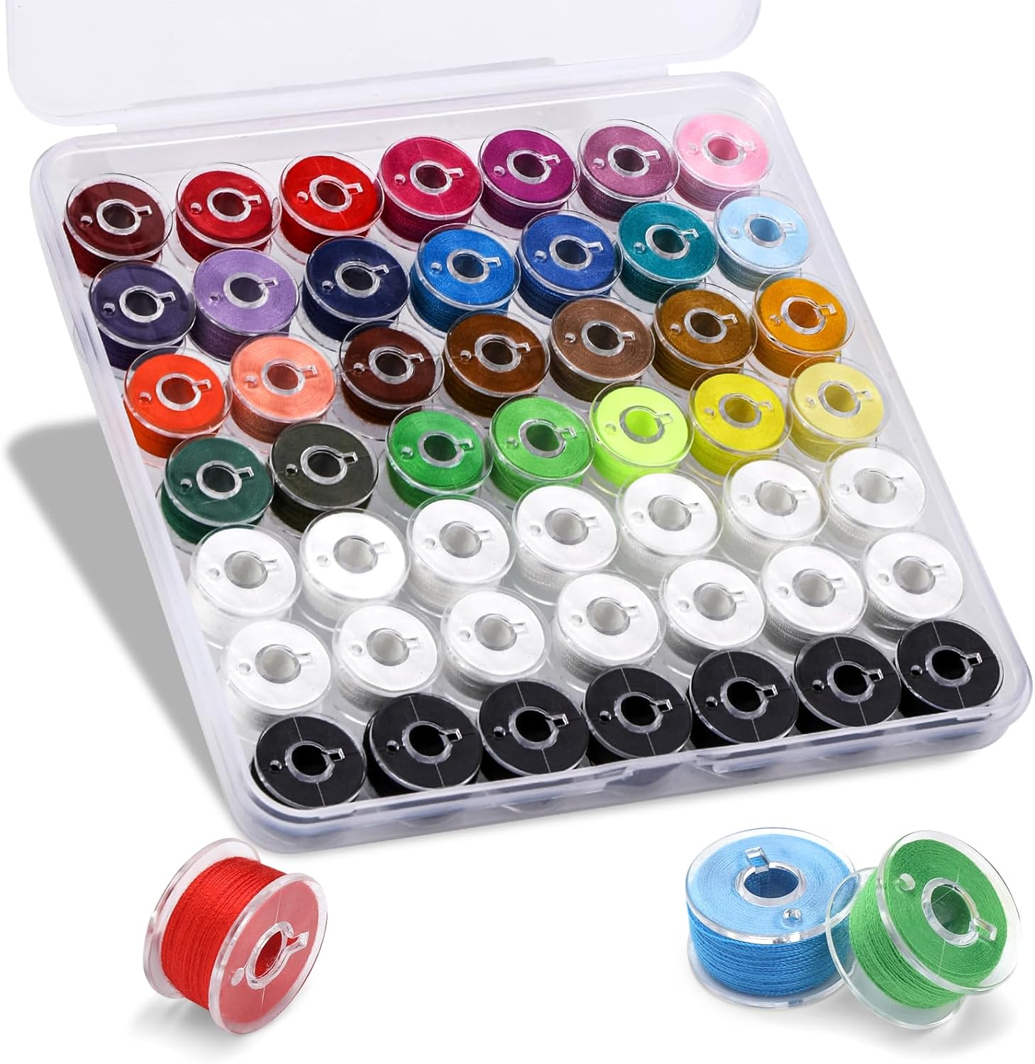 56Pcs White Thread for Sewing, Embroidery Bobbins, Prewound Bobbins Thread Size a SA156 Sewing Machine Threads Set for Embroidery and Sewing Machines DIY 50Yds/Spool