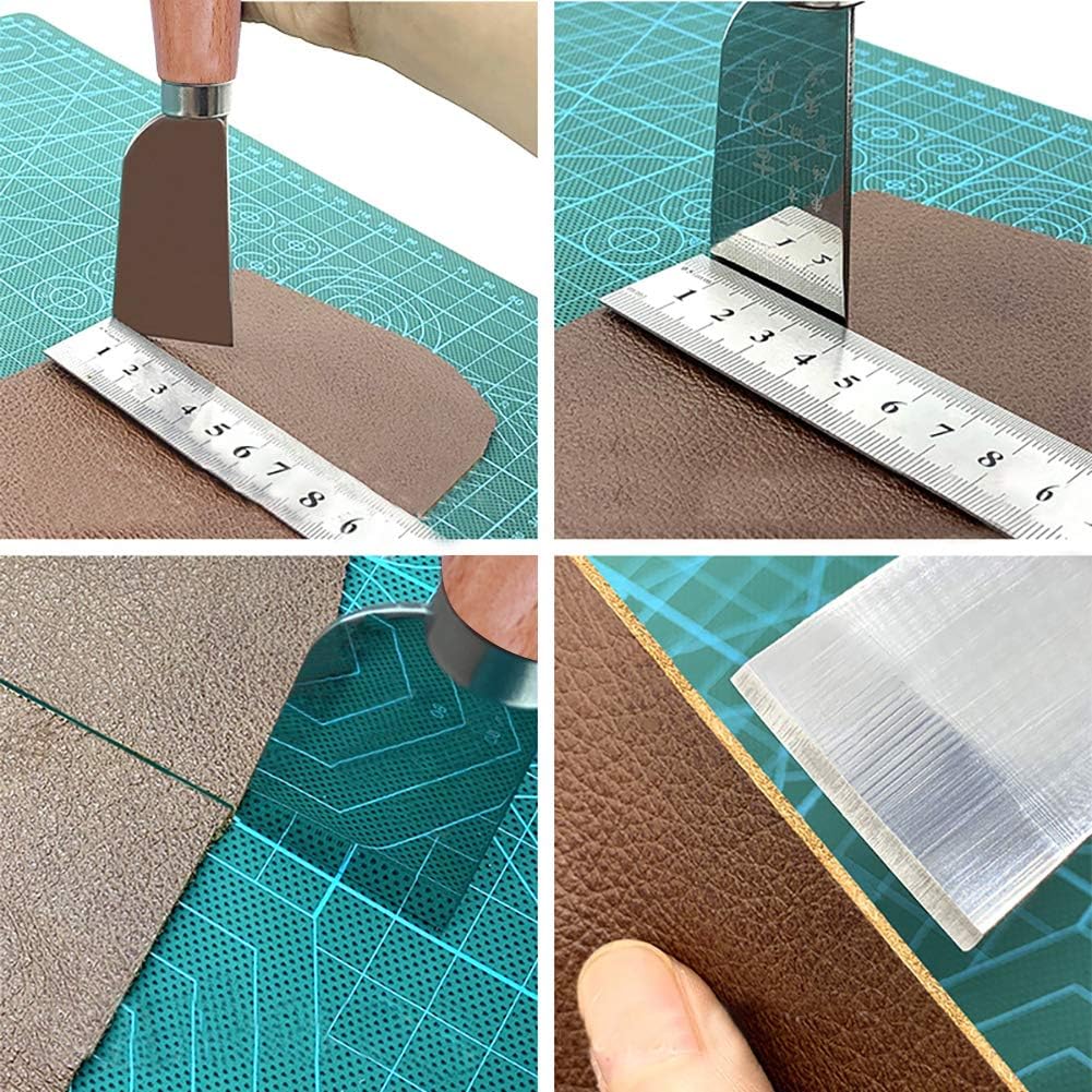 Leathercraft Knife - Leather Skiving Knife, Leather Working Tools with Wooden Handle Easy Trimming & Edge Skiving Leathercraft Craft Tool for Diy(Natural Color)