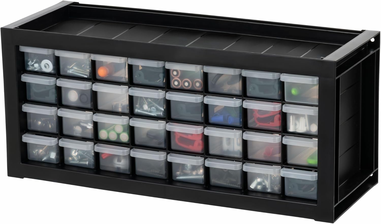 24-Drawer Plastic Storage Organizer, Made in USA, Teacher Toolbox, Multi Drawer Cabinet for Garage Tools Beads Balloons Building Bricks Crafts Stickers Small Business Scrapbook Art, Black