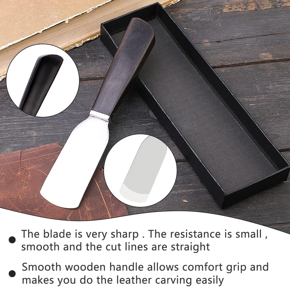 Leather Knife, Craft Cutting Knife round Skiver, Leather Skiving Tools Leatherworking Tool DIY Craft High-Carbon Steel Blade Sandalwood Handle