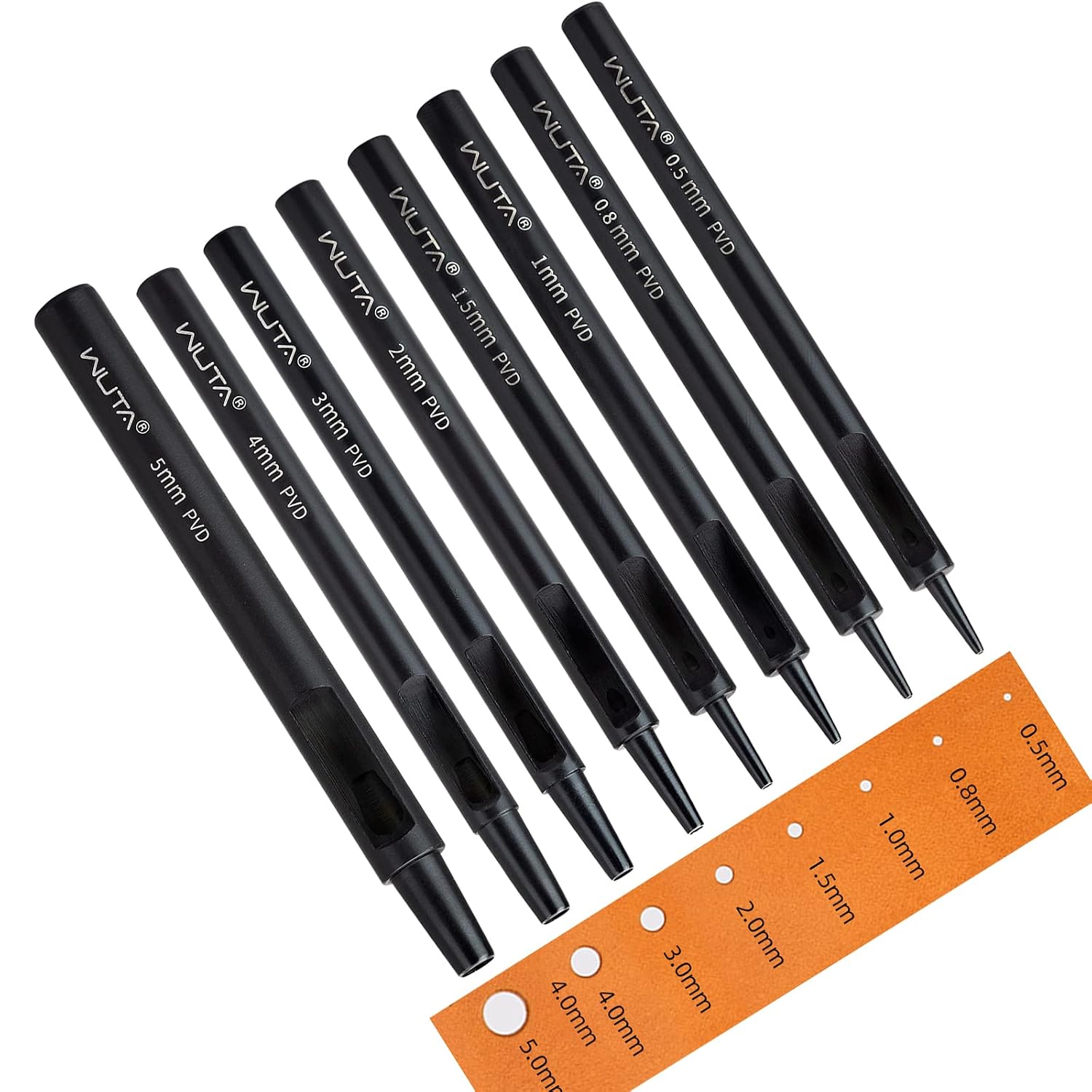 Leather Punches round Hole Puncher Plating Titanium Hollow Punching Tool Working for Watch Band, Fabric, Plastic 1+1.5+2+3+4+5Mm (6Pcs)