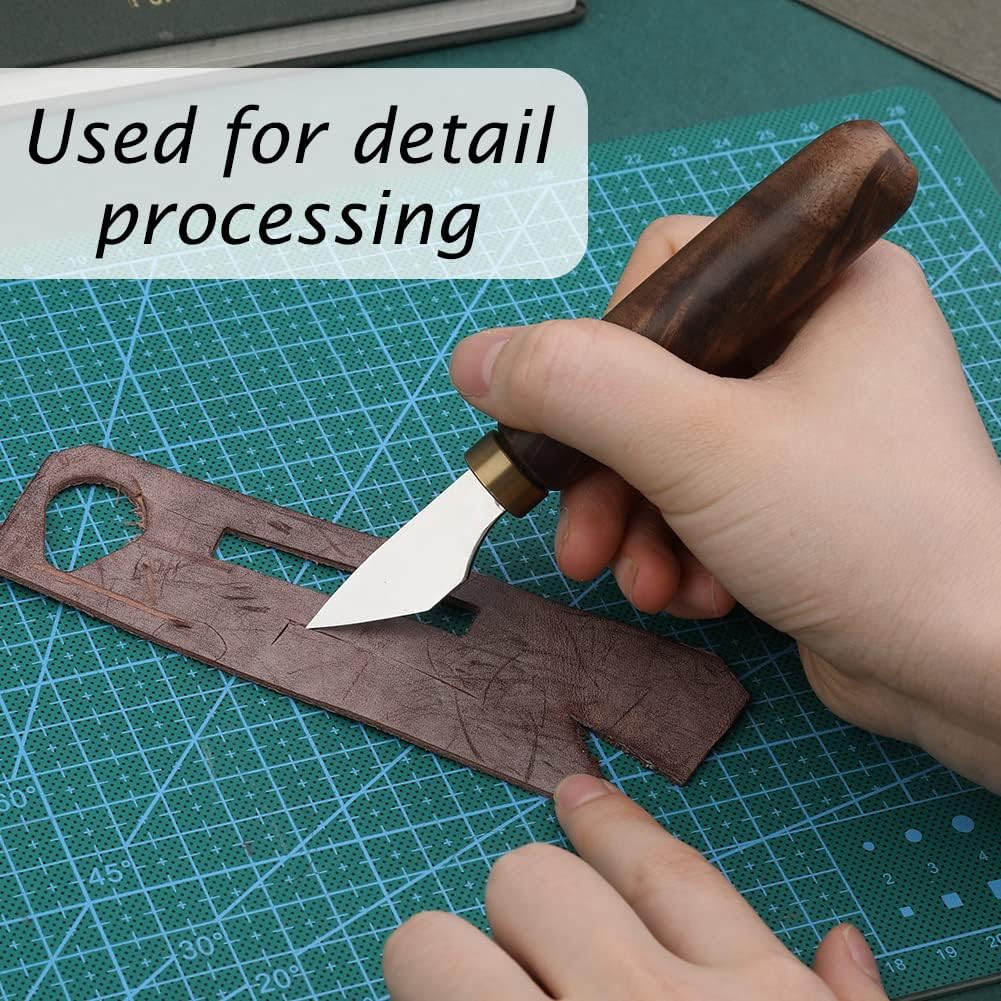 Leather Cutting Knife, Bevel Head Leather Skiving Knife with Smooth Rosewood Handle, Leatherworking Tools Beveler for DIY Leathercraft Forging Cutting