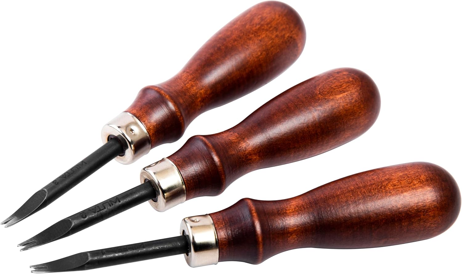 Leather Edge Bevelers, 4Pc High Carbon Steel Edge Skiving Set, Wood Hand Edge Bevelers, Leather Craft Keen Edge Cutting for Beveling (0.8Mm+1Mm+1.2Mm+1.4Mm)