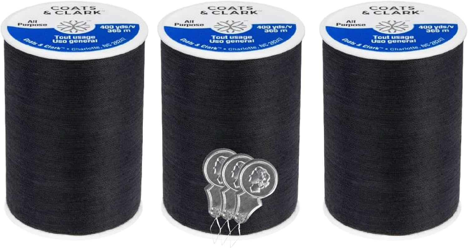 Coats & Clark Dual Duty All Purpose Sewing Thread 230A 400 Yards Each Spool 3 Pack Bundle with  Needle Threaders (Natural)