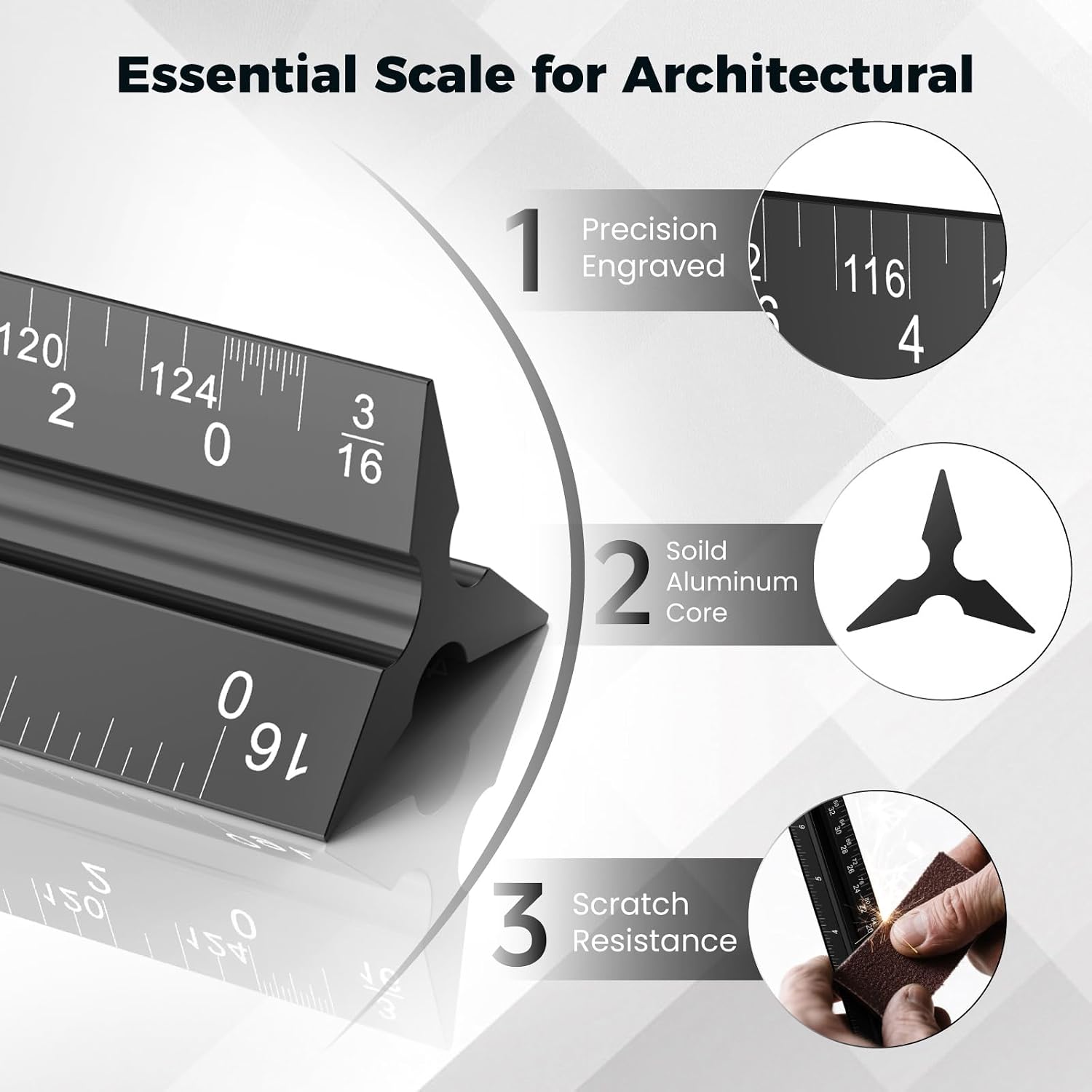 Architectural Scale Ruler: 12" Imperial Aluminum Alloy Metal Architecture Measuring Tools, Engineering Drafting Construction Drawing Blueprints Triangular Architect Scaling Rulers 12 Inches