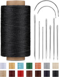 218 Yards Waxed Thread, Leather Sewing Waxed Thread with Heavy Duty Sewing Needles, Leather Thread for Hand Stitching Leathercraft Repair Furniture Shoes Bags Sofa (Black)