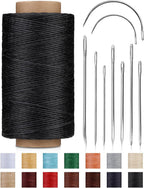 218 Yards Waxed Thread, Leather Sewing Waxed Thread with Heavy Duty Sewing Needles, Leather Thread for Hand Stitching Leathercraft Repair Furniture Shoes Bags Sofa (Black)