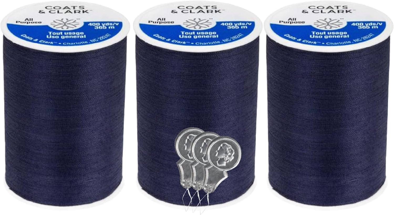 Coats & Clark Dual Duty All Purpose Sewing Thread 230A 400 Yards Each Spool 3 Pack Bundle with  Needle Threaders (Natural)