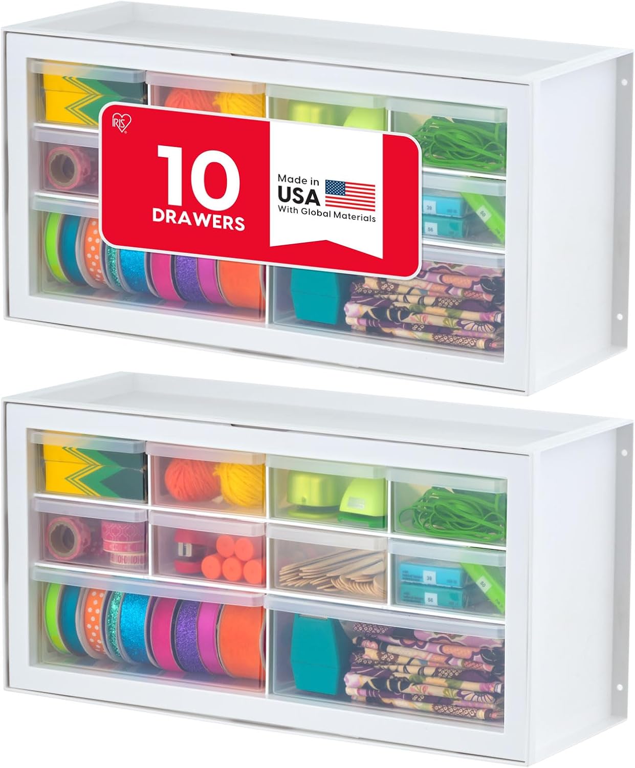 24-Drawer Plastic Storage Organizer, Made in USA, Teacher Toolbox, Multi Drawer Cabinet for Garage Tools Beads Balloons Building Bricks Crafts Stickers Small Business Scrapbook Art, Black