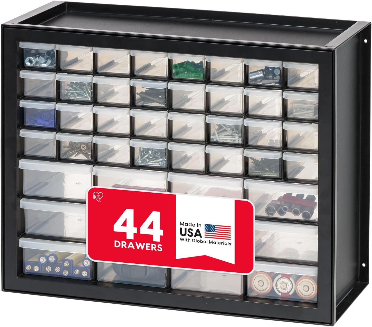 24-Drawer Plastic Storage Organizer, Made in USA, Teacher Toolbox, Multi Drawer Cabinet for Garage Tools Beads Balloons Building Bricks Crafts Stickers Small Business Scrapbook Art, Black