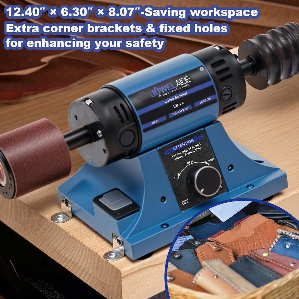 Leather Burnishing Machine | Variable Speed Leathercraft Bench Grinder, Polishing Tool, Sanding Machine, Rosewood Wheel for Leather Edge | Low Noise Motor, Standard 2X2 Inch Drum Sleeves