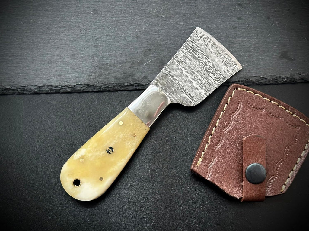Handmade Damascus Steel Skiver | Leather Cutting Knife | Bone Handle | Premium Craftsmanship for Precision Cuts | Durability | Double Edge