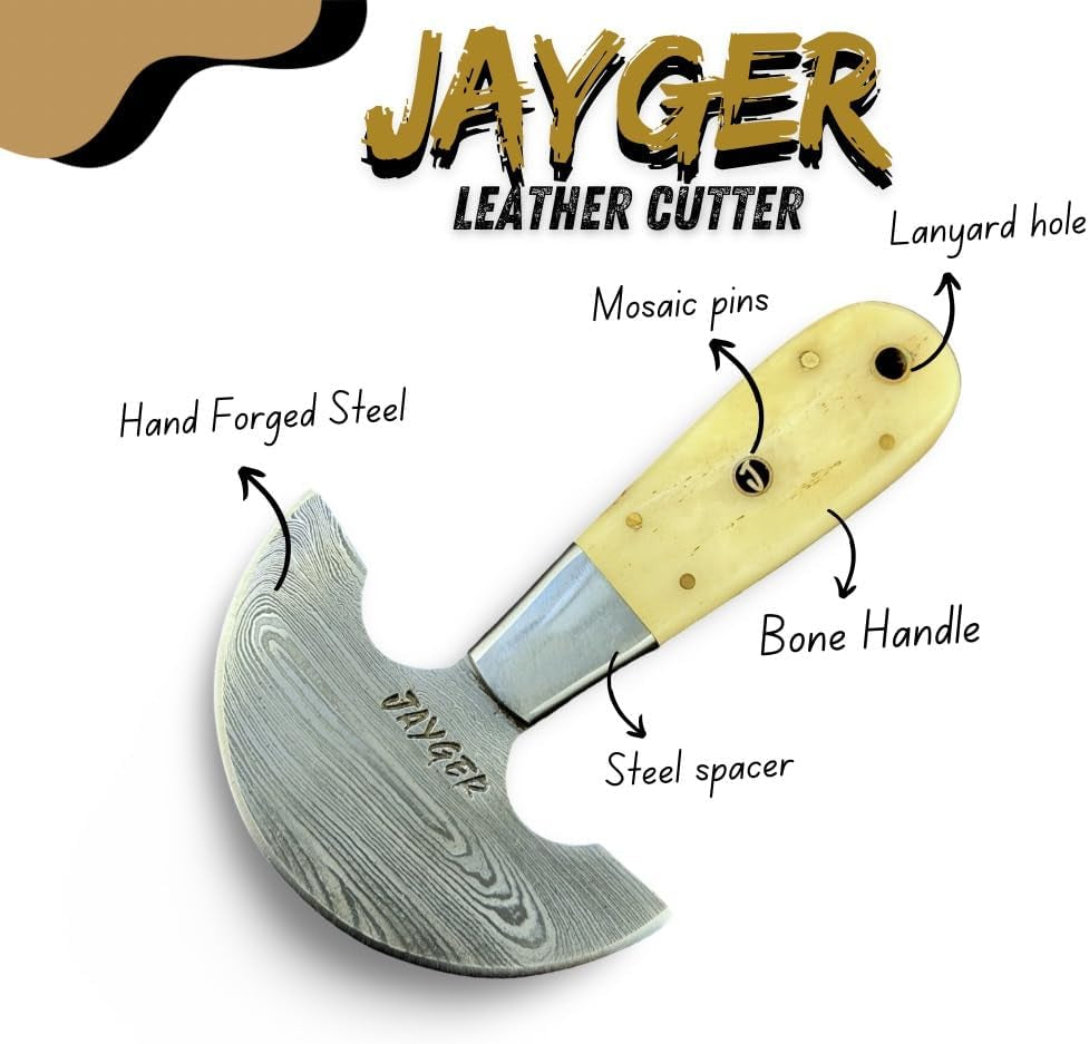 Handmade Damascus Steel round Head Leather Cutting Knife | Bone Handle - Premium Craftsmanship for Precision Cuts | Durability (Qd10-Bone)