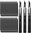 Retractable Utility Knife with 30 Degree Snap off Blade 9MM, Box Cutter for Carton, Cardboard and Box, Office, Home Use, 3 Pack Black Aluminum Handle Knife ​With Extra 30 Replacement Blades