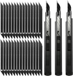 Retractable Utility Knife with 30 Degree Snap off Blade 9MM, Box Cutter for Carton, Cardboard and Box, Office, Home Use, 3 Pack Black Aluminum Handle Knife ​With Extra 30 Replacement Blades