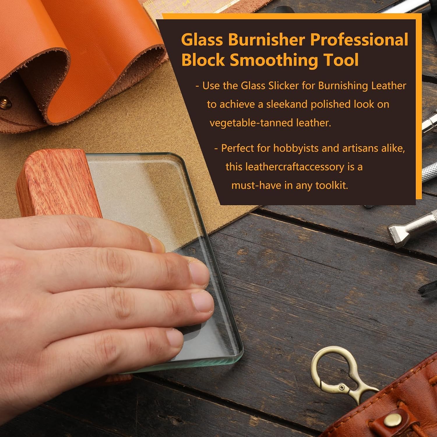 Leathercraft Glass Slicker for Burnishing Leather Leather Burnishing Tool with Brazilian Rosewood Handle Leather Working Tools Professional Leather Block Smoothing Tool
