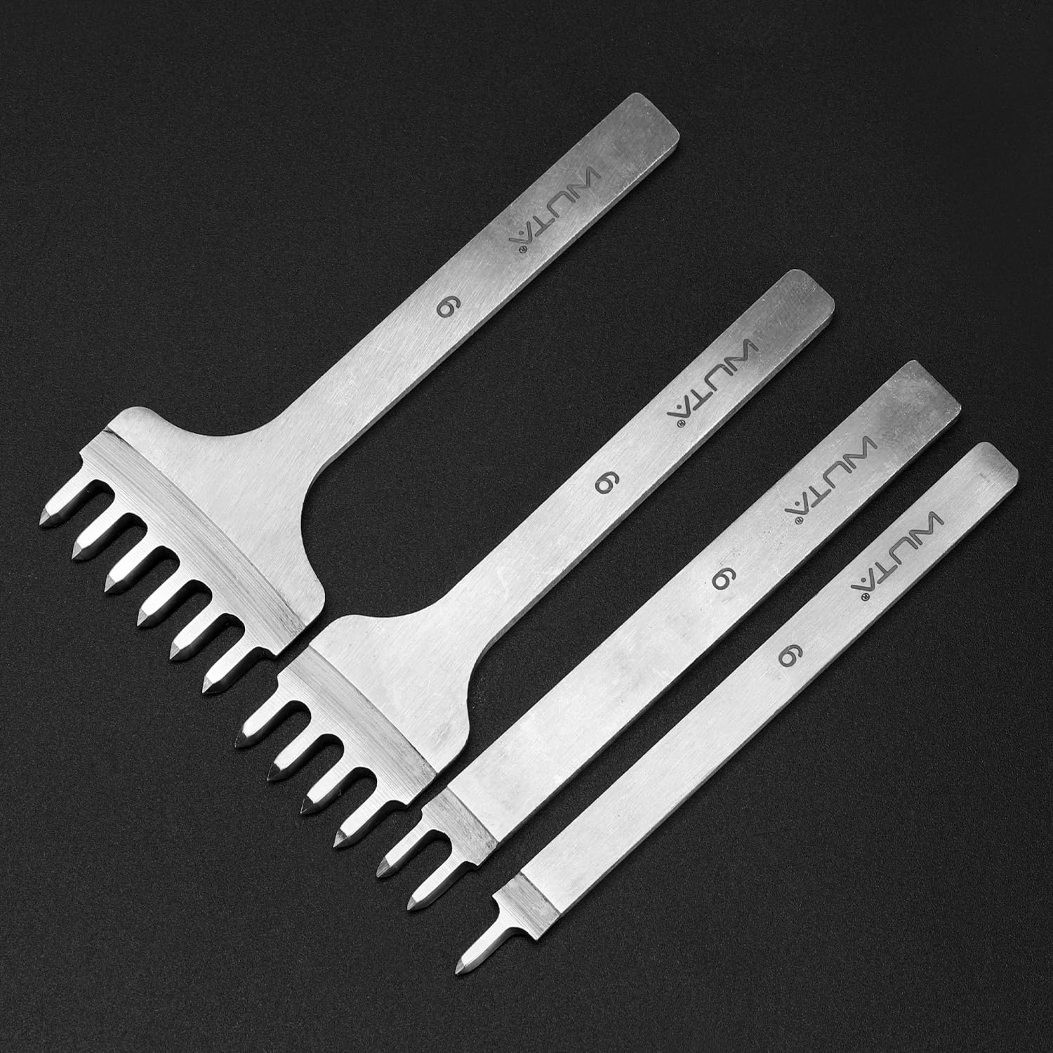 Leather Hole Punch Tool Pricking Iron Hole Puncher 3Mm 1/2/4/6 Prong Tooth Lacing Diamond Stitching Chisel Set for DIY Leather Craft Kits (Silver)