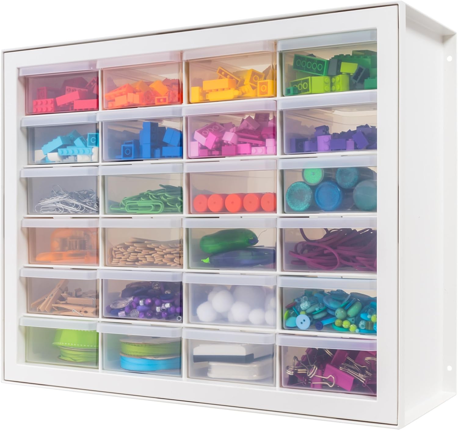 24-Drawer Plastic Storage Organizer, Made in USA, Teacher Toolbox, Multi Drawer Cabinet for Garage Tools Beads Balloons Building Bricks Crafts Stickers Small Business Scrapbook Art, Black