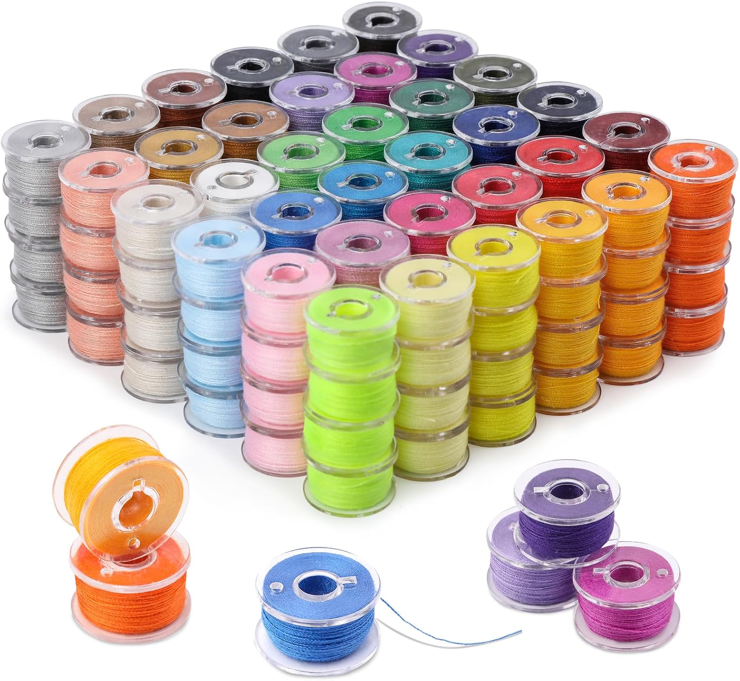 56Pcs White Thread for Sewing, Embroidery Bobbins, Prewound Bobbins Thread Size a SA156 Sewing Machine Threads Set for Embroidery and Sewing Machines DIY 50Yds/Spool