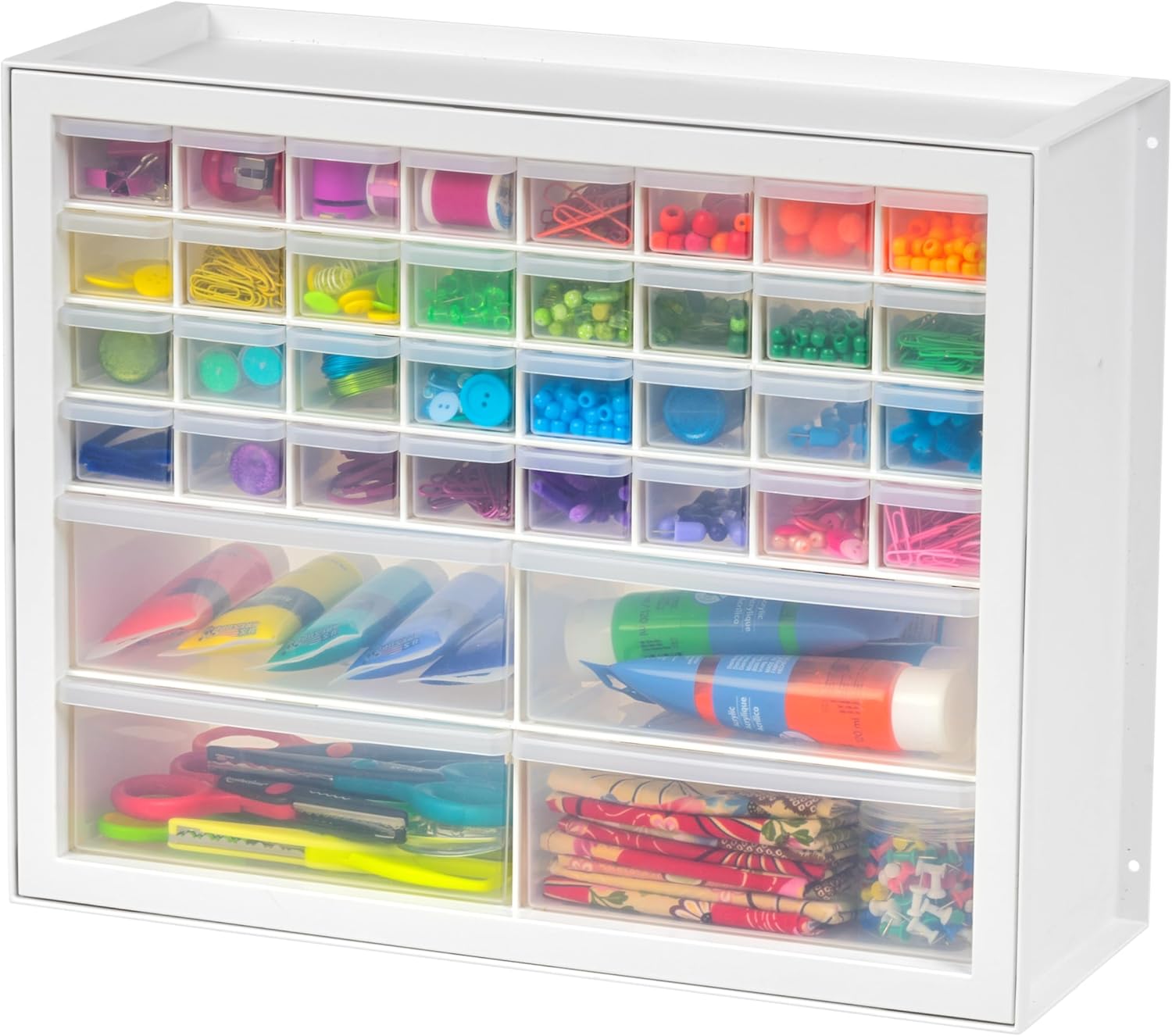 24-Drawer Plastic Storage Organizer, Made in USA, Teacher Toolbox, Multi Drawer Cabinet for Garage Tools Beads Balloons Building Bricks Crafts Stickers Small Business Scrapbook Art, Black