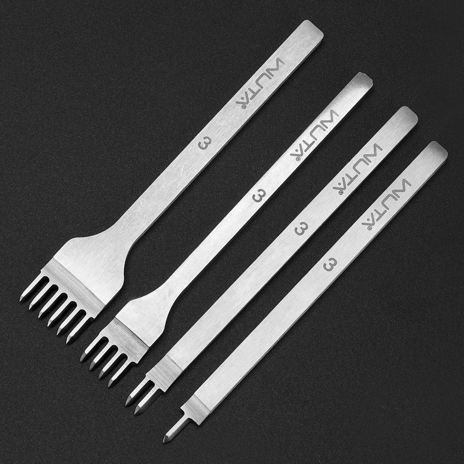 Leather Hole Punch Tool Pricking Iron Hole Puncher 3Mm 1/2/4/6 Prong Tooth Lacing Diamond Stitching Chisel Set for DIY Leather Craft Kits (Silver)