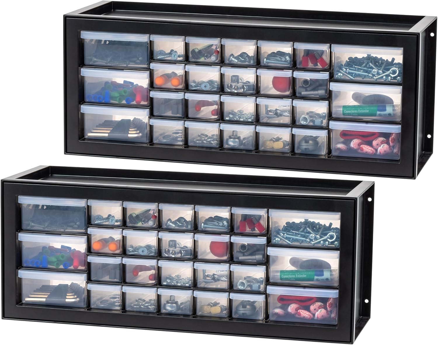 24-Drawer Plastic Storage Organizer, Made in USA, Teacher Toolbox, Multi Drawer Cabinet for Garage Tools Beads Balloons Building Bricks Crafts Stickers Small Business Scrapbook Art, Black
