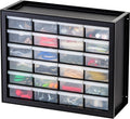 24-Drawer Plastic Storage Organizer, Made in USA, Teacher Toolbox, Multi Drawer Cabinet for Garage Tools Beads Balloons Building Bricks Crafts Stickers Small Business Scrapbook Art, Black