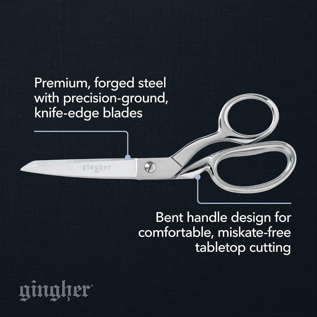 8" Dressmaker'S Fabric Scissors, Stainless Steel Shears, Sharp Knife Edge Steel Sewing Shears with Protective Sheath for Fabric Cutting and Tailoring, Chrome Plated Nickel Finish