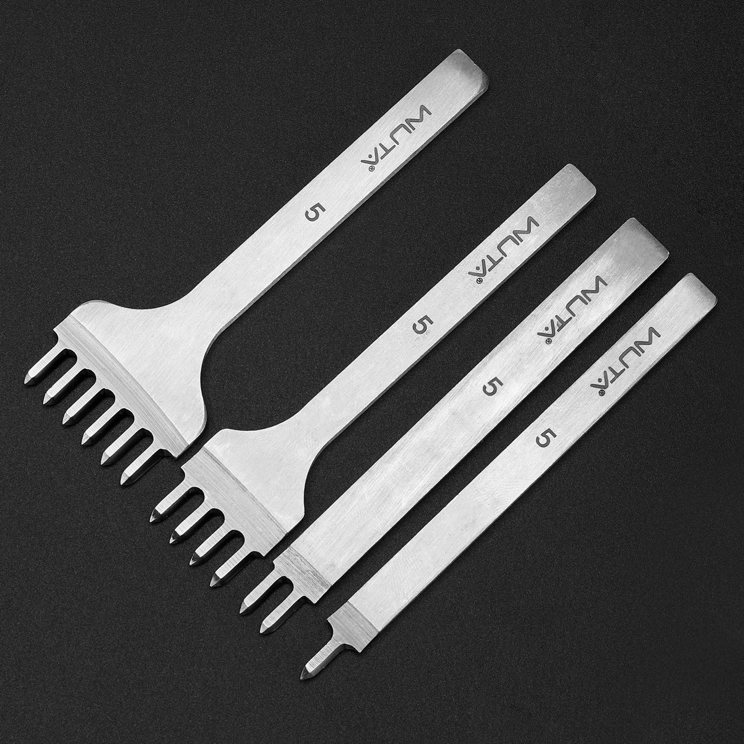 Leather Hole Punch Tool Pricking Iron Hole Puncher 3Mm 1/2/4/6 Prong Tooth Lacing Diamond Stitching Chisel Set for DIY Leather Craft Kits (Silver)