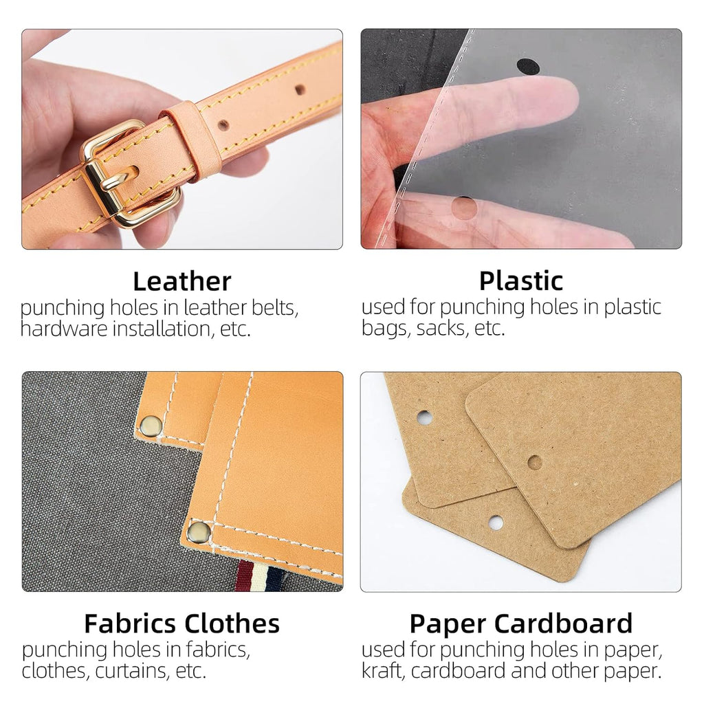 Leather Punches round Hole Puncher Plating Titanium Hollow Punching Tool Working for Watch Band, Fabric, Plastic 1+1.5+2+3+4+5Mm (6Pcs)