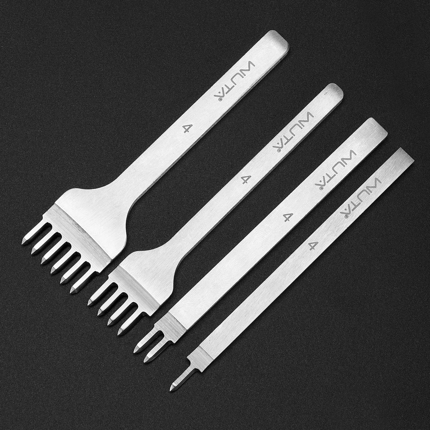 Leather Hole Punch Tool Pricking Iron Hole Puncher 3Mm 1/2/4/6 Prong Tooth Lacing Diamond Stitching Chisel Set for DIY Leather Craft Kits (Silver)