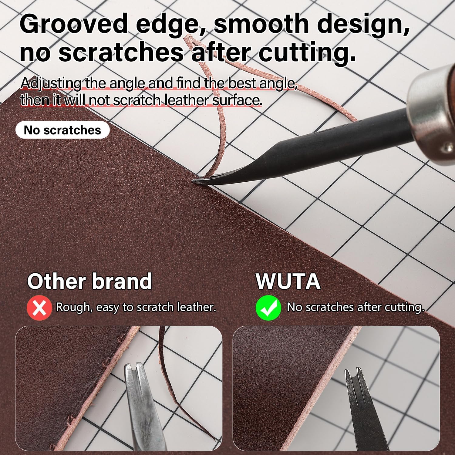 Leather Edge Bevelers, 4Pc High Carbon Steel Edge Skiving Set, Wood Hand Edge Bevelers, Leather Craft Keen Edge Cutting for Beveling (0.8Mm+1Mm+1.2Mm+1.4Mm)