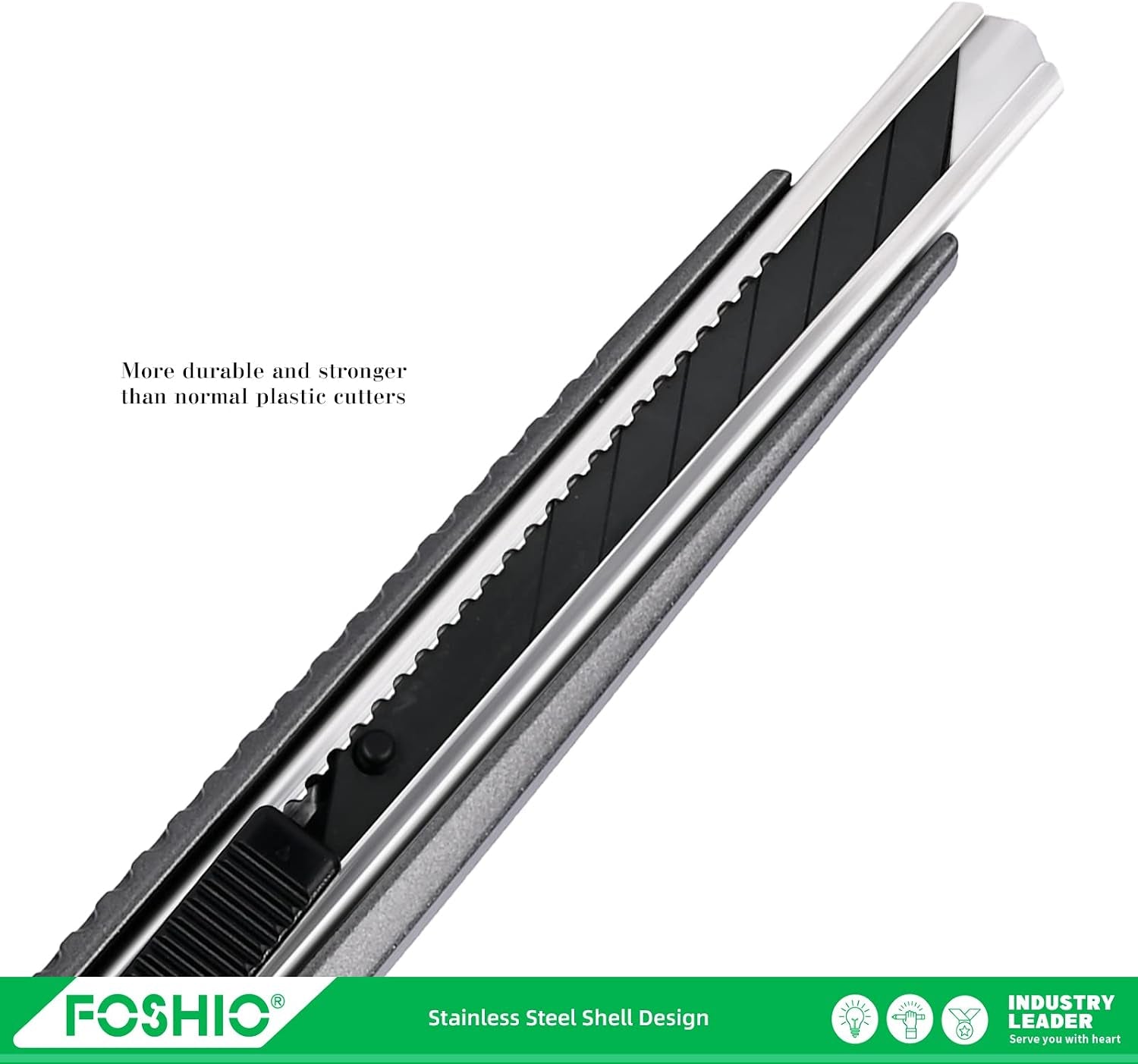 Utility Knife Retractable with 10PCS Snap off Blades, Stainless Steel Shell with Non-Slip Handle Box Cutter for Cardboard, Boxes and Cartons