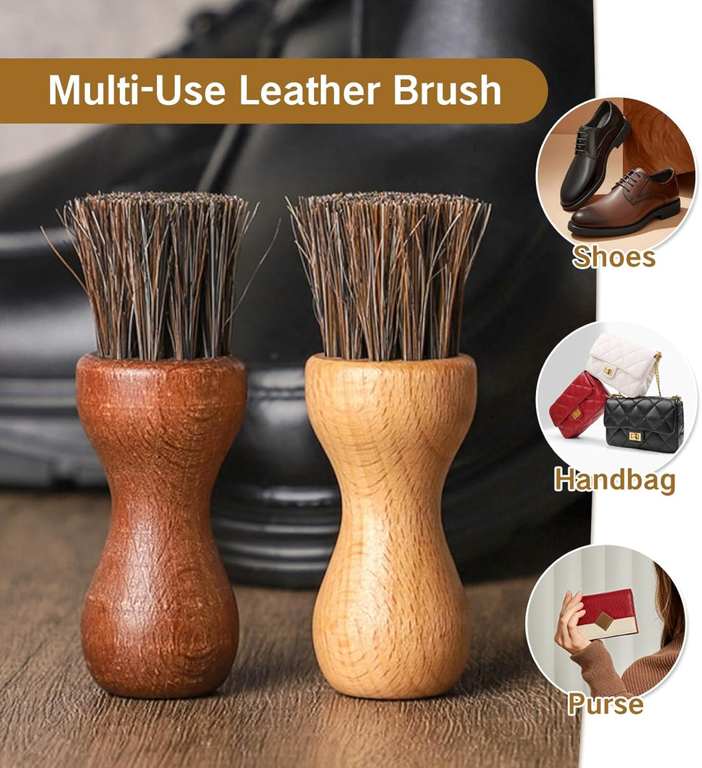 2 Packs Show Polish Applicator Horsehair Shoe Brush Set Horse Hair Applicator Brushes for Leather Shoe Care Shine Polish Tools for Boots Clean Brush for Shoes