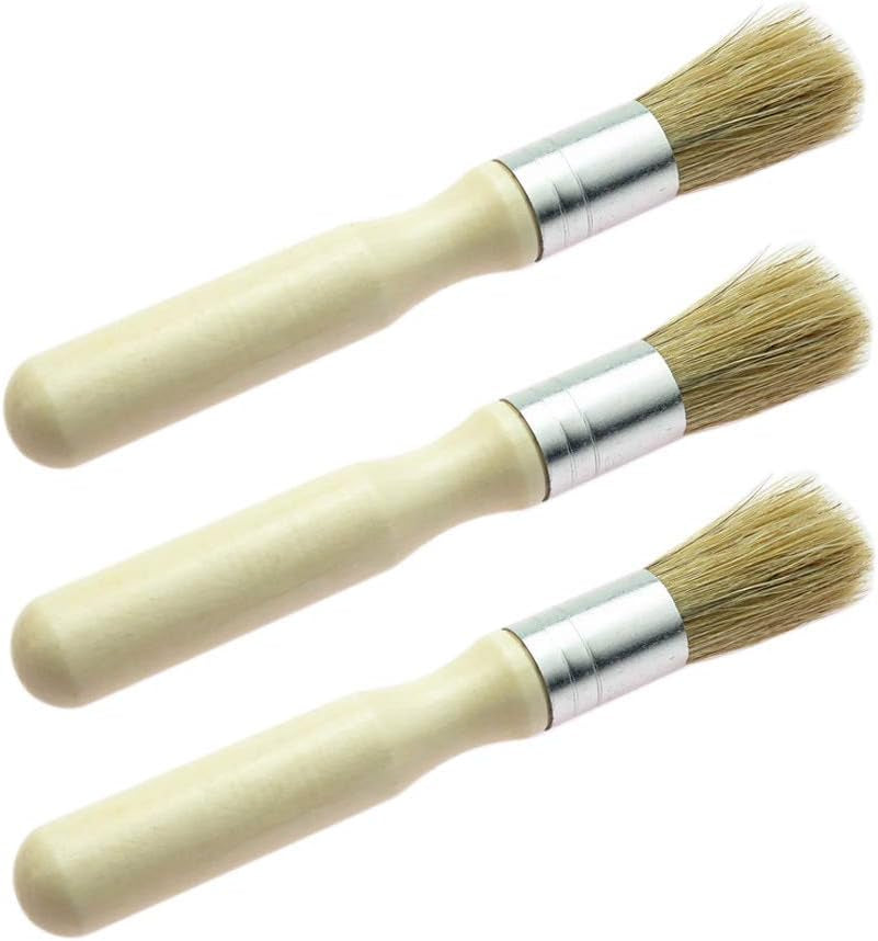 Glue Brush Set,3 Pack Professional Narural Wooden round Glue Wax Brush for Paint Bookblinding Furniture,Super Wax Brush Chalk Paint for Little Project (3 Pack)
