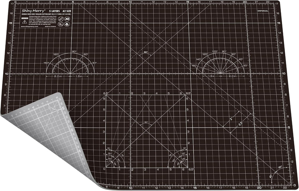 A2 Cutting Mat around 18" X 24", Self Healing Double Sided 5-Ply Mat for Crafts, Fabric, Sewing, Quilting, Workbench, Scrapbooking, Projects - Black/Gray