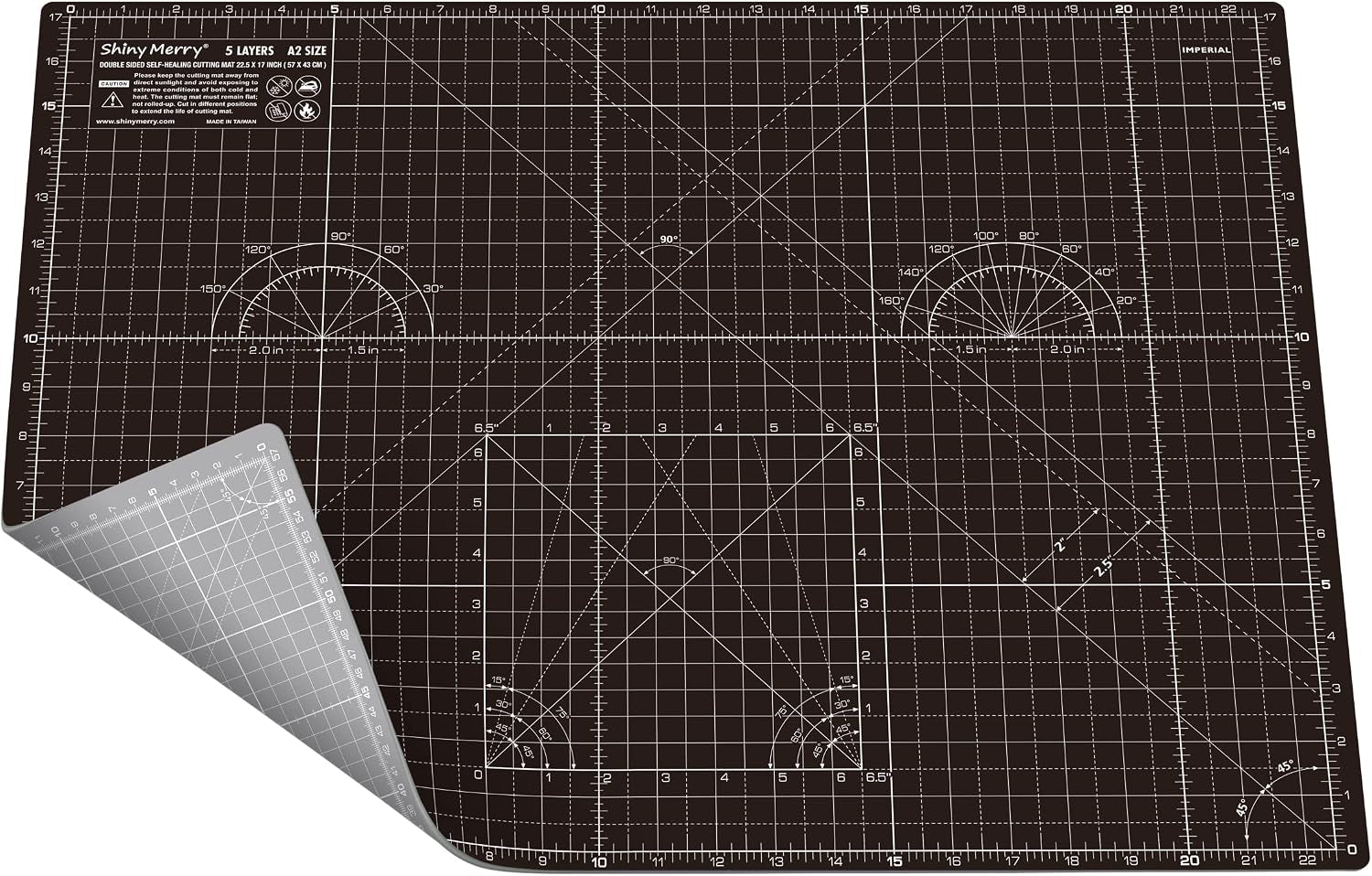 A2 Cutting Mat around 18" X 24", Self Healing Double Sided 5-Ply Mat for Crafts, Fabric, Sewing, Quilting, Workbench, Scrapbooking, Projects - Black/Gray