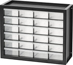 24-Drawer Plastic Storage Organizer, Made in USA, Teacher Toolbox, Multi Drawer Cabinet for Garage Tools Beads Balloons Building Bricks Crafts Stickers Small Business Scrapbook Art, Black