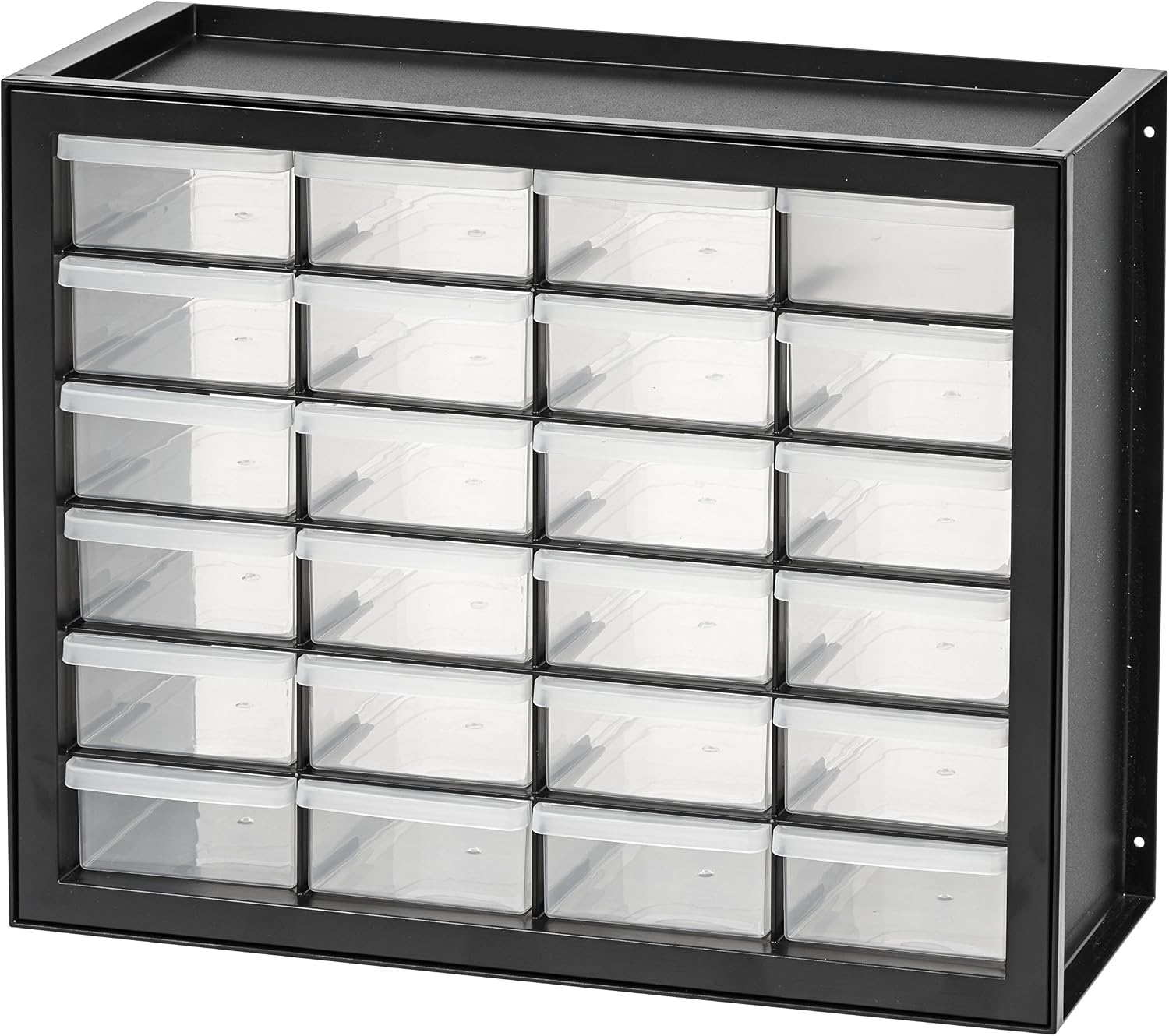 24-Drawer Plastic Storage Organizer, Made in USA, Teacher Toolbox, Multi Drawer Cabinet for Garage Tools Beads Balloons Building Bricks Crafts Stickers Small Business Scrapbook Art, Black