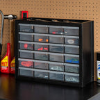 24-Drawer Plastic Storage Organizer, Made in USA, Teacher Toolbox, Multi Drawer Cabinet for Garage Tools Beads Balloons Building Bricks Crafts Stickers Small Business Scrapbook Art, Black