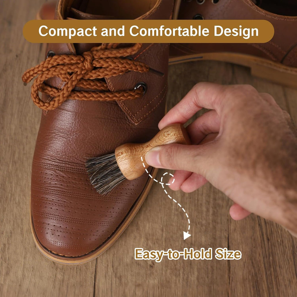 2 Packs Show Polish Applicator Horsehair Shoe Brush Set Horse Hair Applicator Brushes for Leather Shoe Care Shine Polish Tools for Boots Clean Brush for Shoes