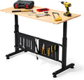 48 Inch Adjustable Height Workbench, 1500 LBS Capacity Garage Work Table with Power Outlets, USB Ports & Pegboard, Solid Wood Top Work Bench for Workshop, Office, Garage